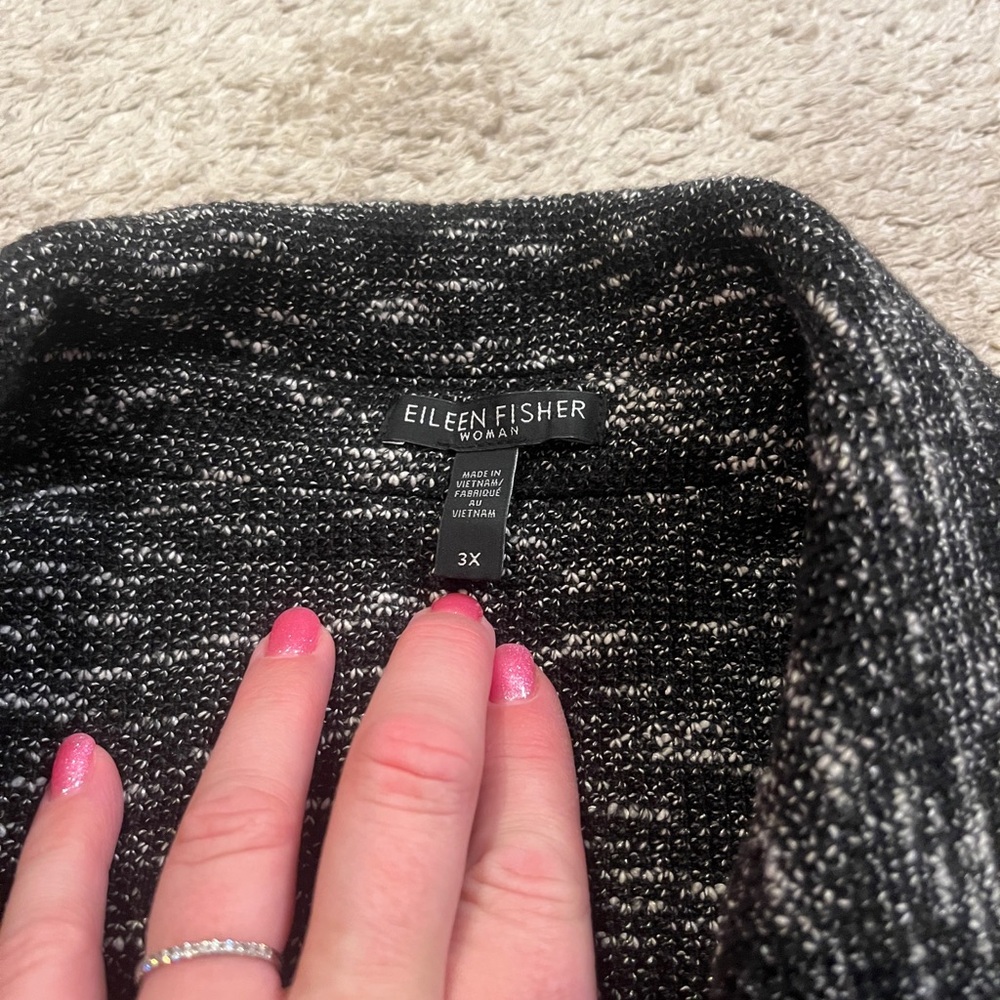 Eileen Fisher Charcoal and White Knit double breasted jacket 3X - Picture 4 of 7